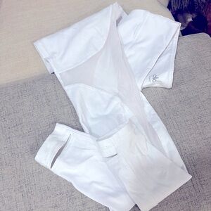 ALO LEGGINGS, WHITE, MESH, LARGE, LONG, GENTLY USED, NO STAINS